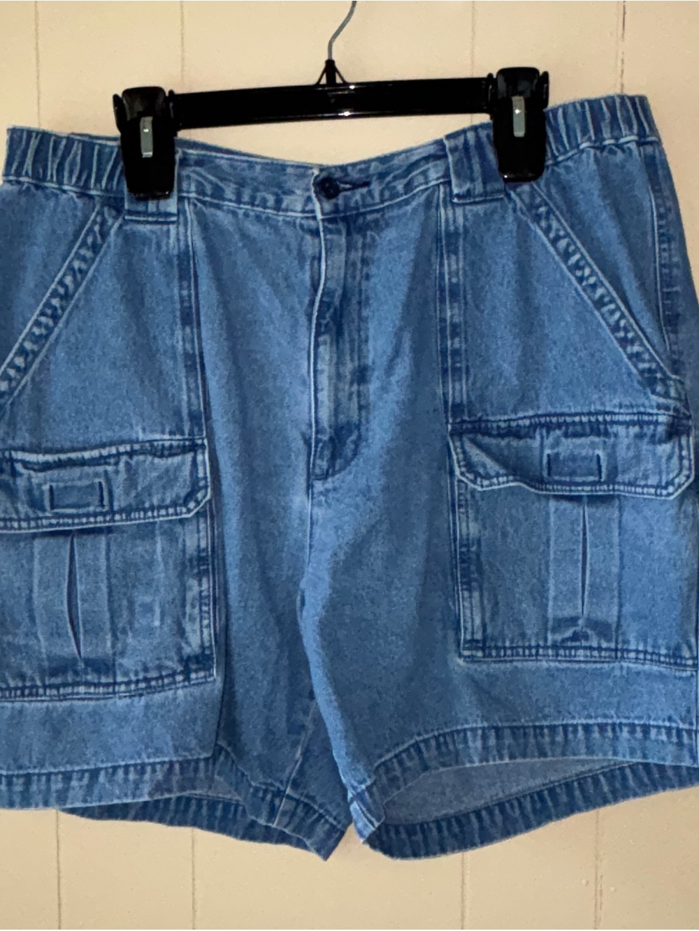 Men's Vintage Blue Denim Cargo Shorts Size 38